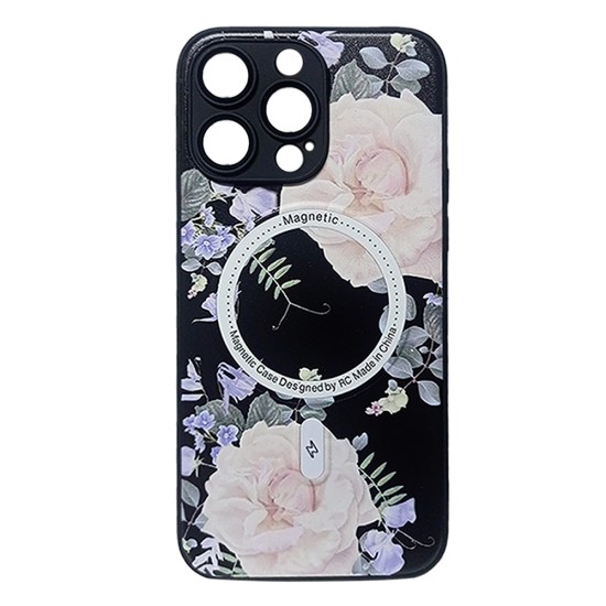Flower Design Magnetic Case for Apple iPhone 13 Pro Max Black Flower Design Magnetic Case for Apple iPhone 13 Pro Max Black